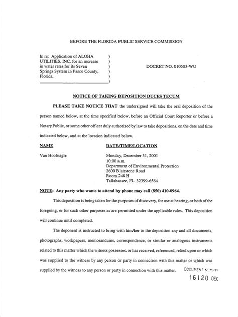 Brodie, Chief Judge Brenna B. . Notice of deposition federal court sample